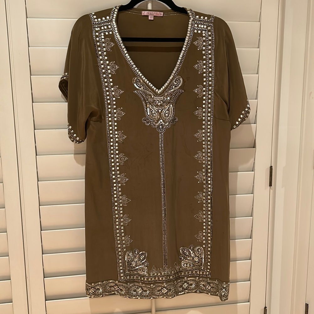 Olive Sequin Silk Dress